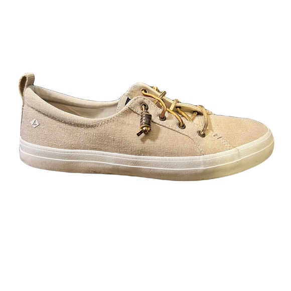 Sperry Shoes - EUC Sperry Crest Vibe Khaki color w/ Gold Sparkle Canvas Shoe Women’s Size 8